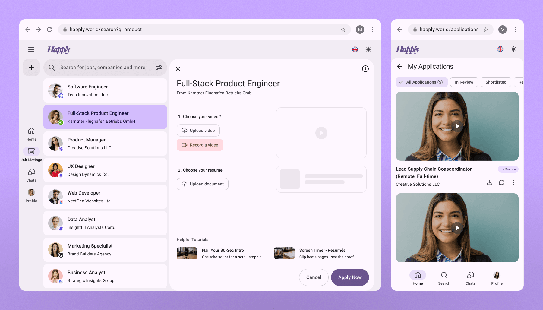Happly video-first applicant experience